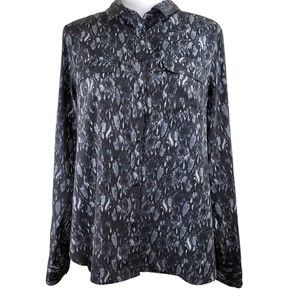 American Eagle Outfitters Women’s Black Gray Lg. Sleeve Button Dress Shirt, Sz L
